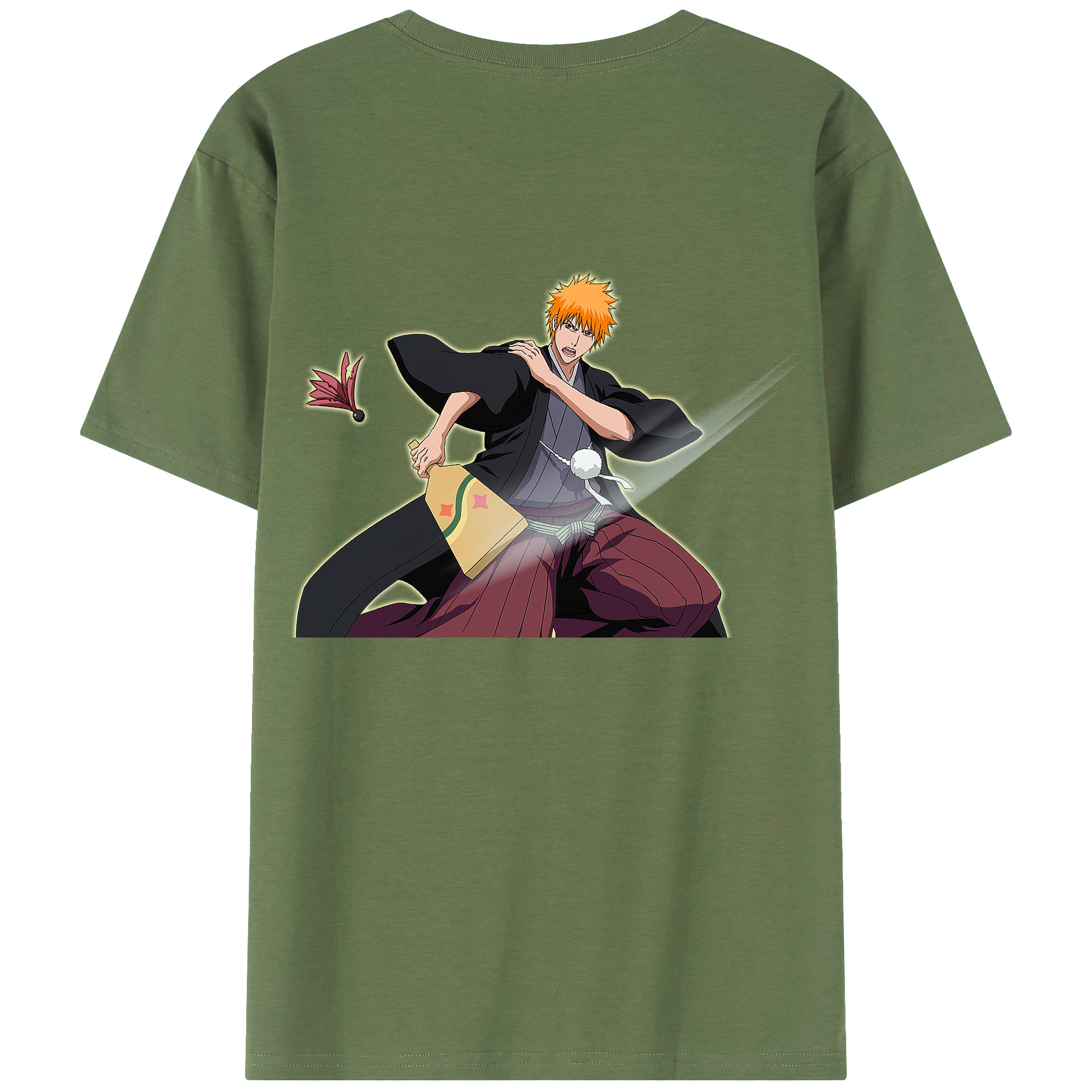 （画像用） ブリーチ 黒崎一護（くろさき いちご）BLEACH Kurosaki Ichigo 綿100％ メンズ半袖Tシャツ（バックプリント） 通気性